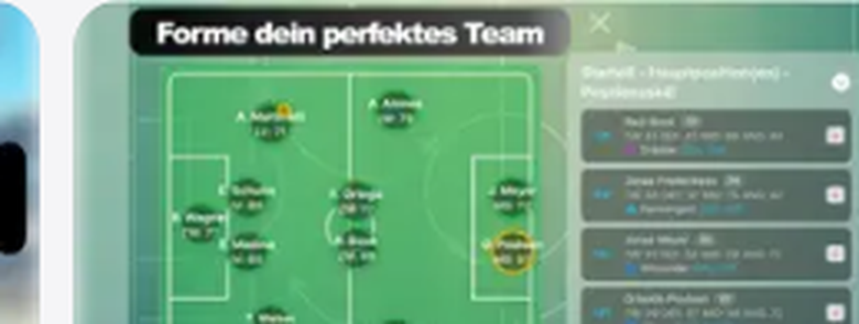 Bolzplatz App Store Screenshot: Formation und Team